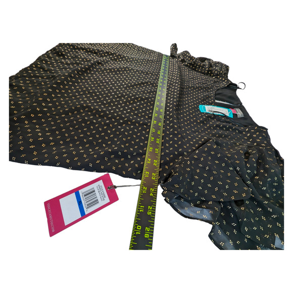 NWT Vince Camuto Womens Metallic Print Tulip Sleeve Blouse Xl Black Gold - Picture 5 of 6